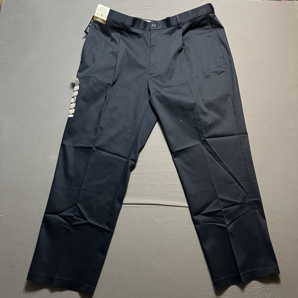 NWT Haggar pleated classic Men's Dress pants Size 40x30 Stretch straight N blue